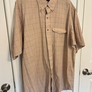 Gant Beige Windowpane Short-Sleeve Button-Down Shirt XXL Tall